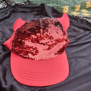 Red sequin bat hat NWT
